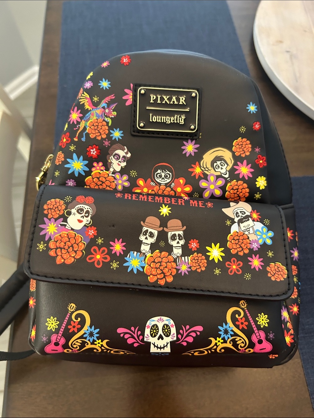 Loungefly Pixar Coco Black Floral Mini Backpack